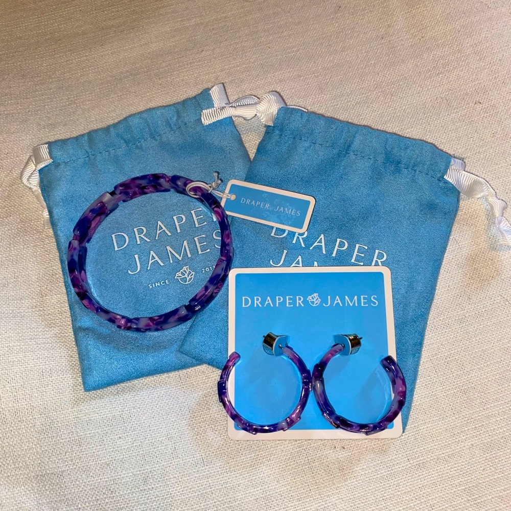 NWT Draper James Chainlink Bracelet & Hoop Earrings matching set purple tortoise